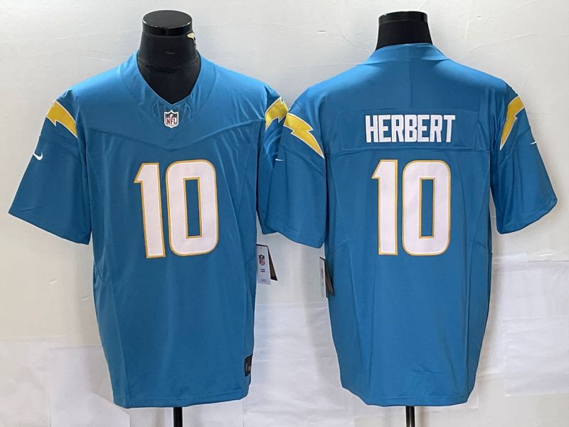 Men Los Angeles Chargers #10 Herbert Blue 2023 Nike Vapor Limited NFL Jersey style 2